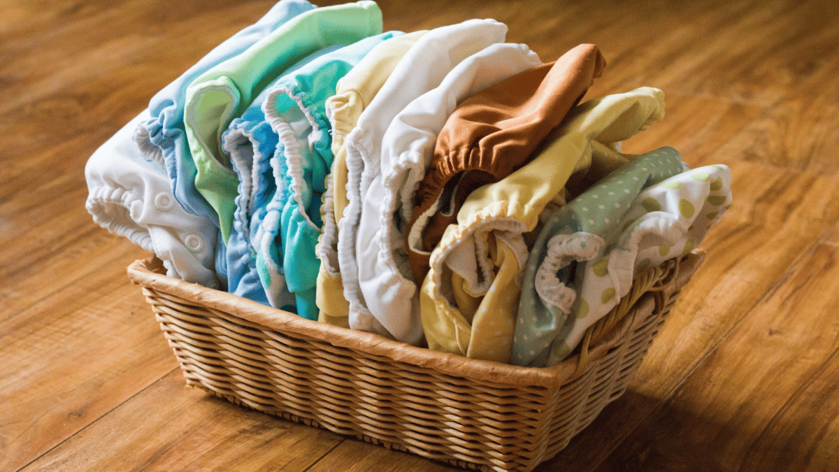 Wicker basket of cloth diapers