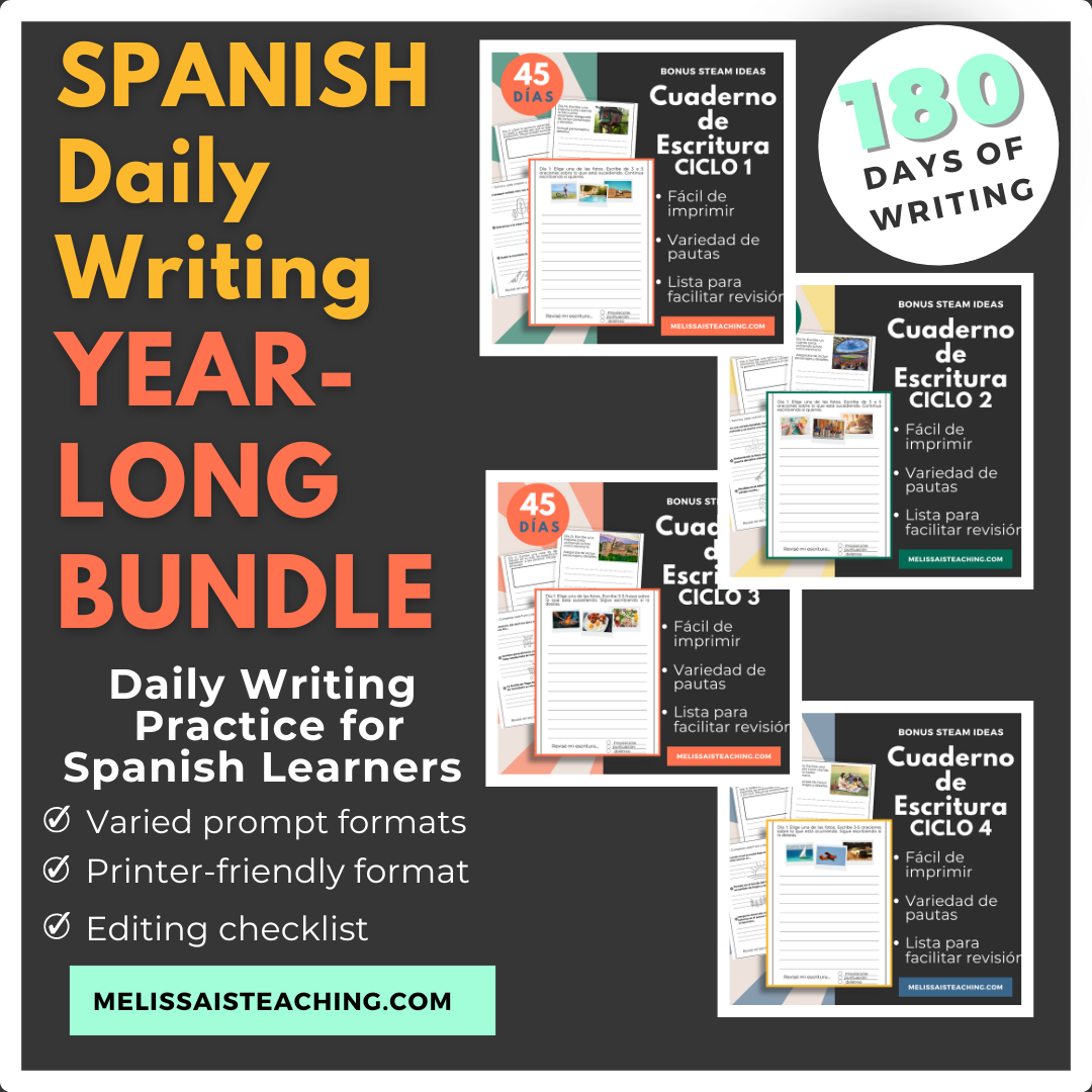 Spanish Year-long writing printable writing warm up journal